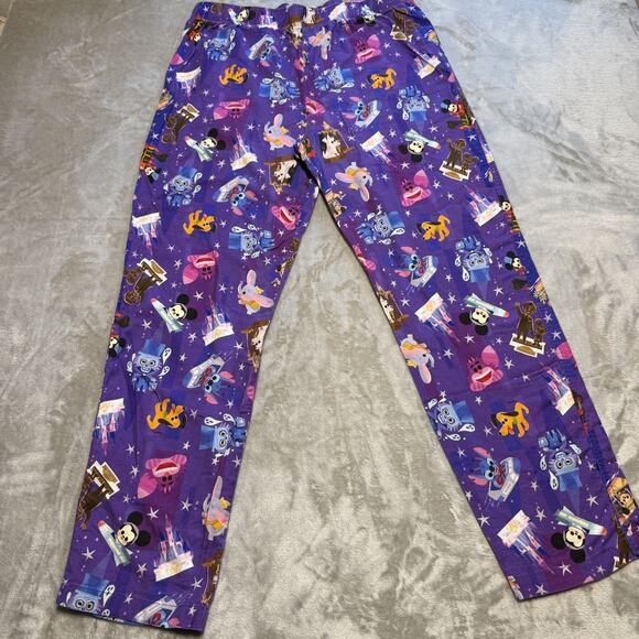 Disney Parks Joey Chou Lounge Pajama Pants Adult L Unisex Purple w/Characters - Picture 2 of 10